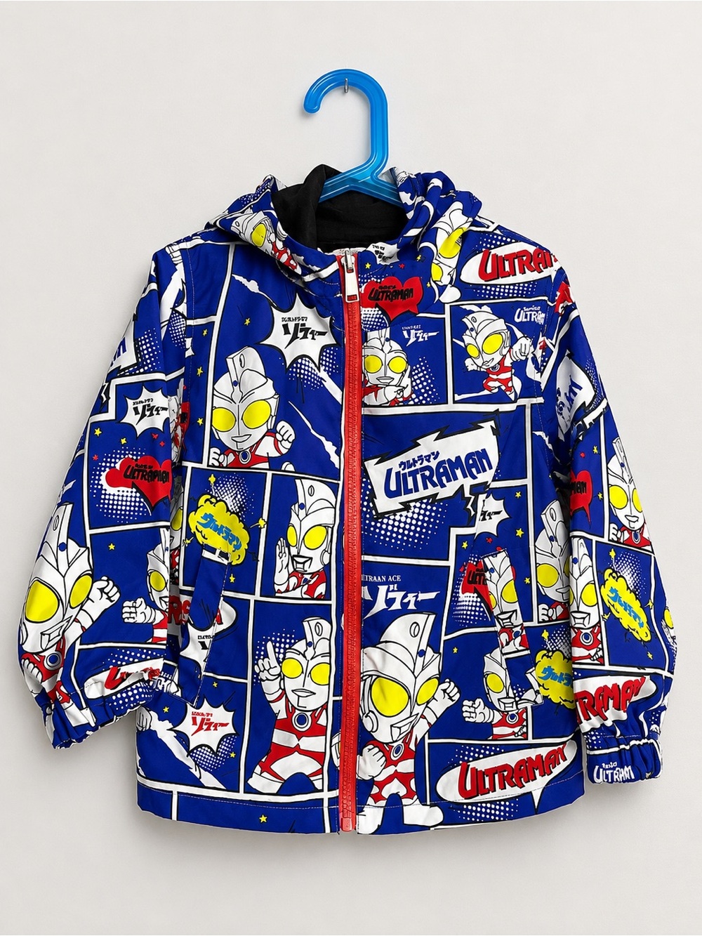 Ultraman Ace Kids Hooded Windbreaker Jacket Blue Comic Print